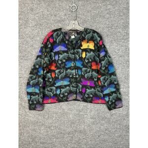 Peruvian Connection Womens Floral Art To Wear Cardigan Sweater Sz Medium Alpaca